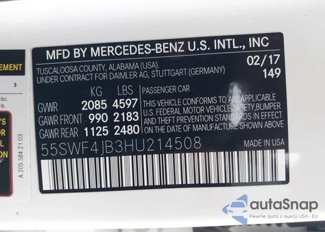 2017 Mercedes-Benz C 300 Sport from USA, damaged, VIN 55SWF4JB3HU214508
